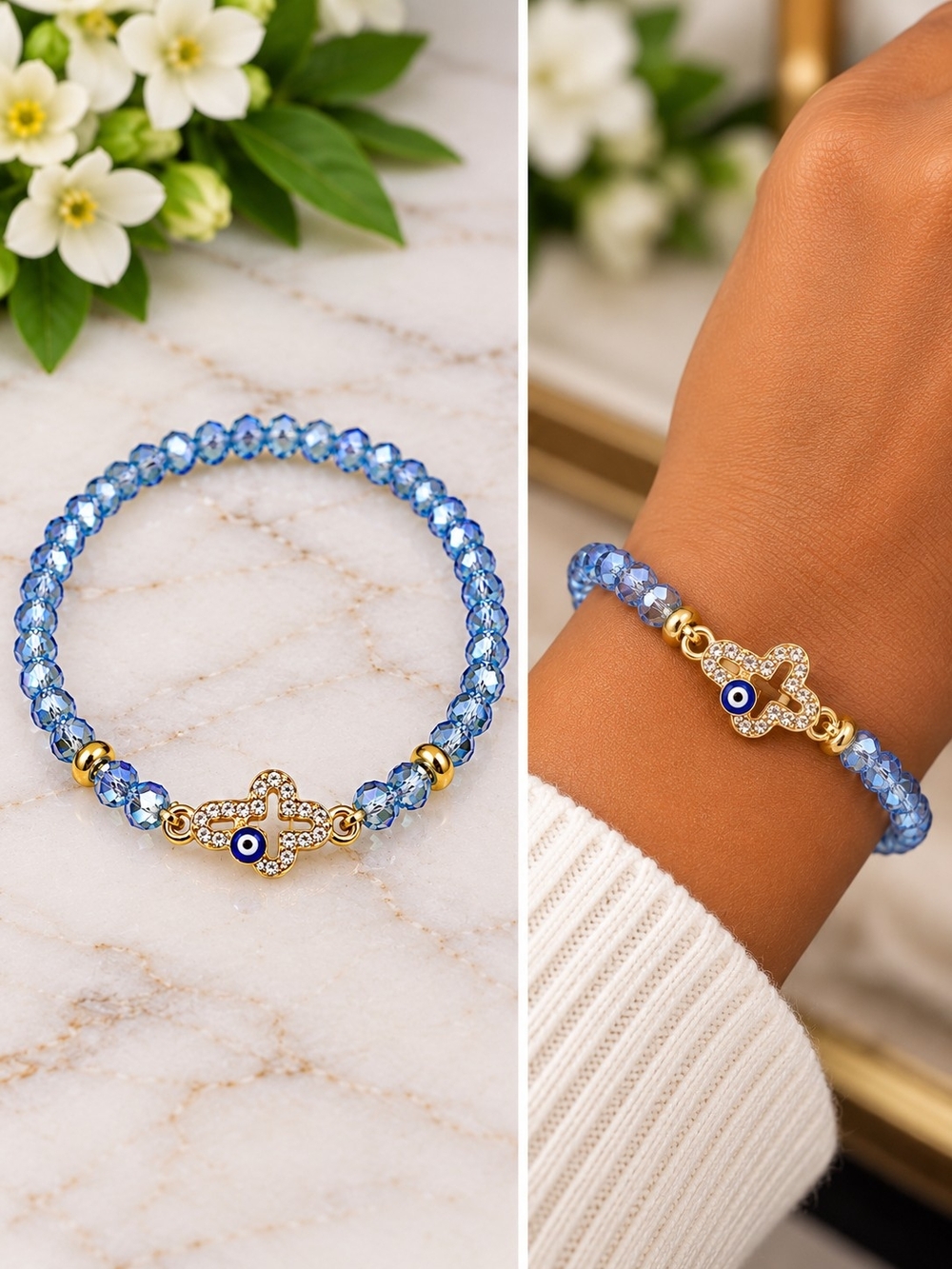 Blue Crystal Evil Eye Rhinestone Bracelet